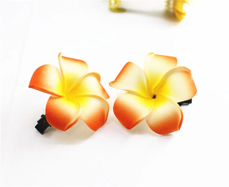 10 orange color Foam Hawaiian Plumeria flower Frangipani Flower bridal hair clip 4.5cm f-2-2