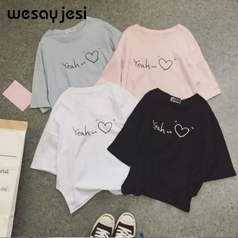 

Women T-shirt 90s YEAH Letter Polyester Harajuku Short Sleeve T shirts For Women Streetwear Vetement Femme 2019 Korean Clothes