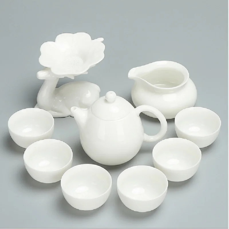 Dehua white porcelain tea set kung fu jade tea cup ceramic teapot