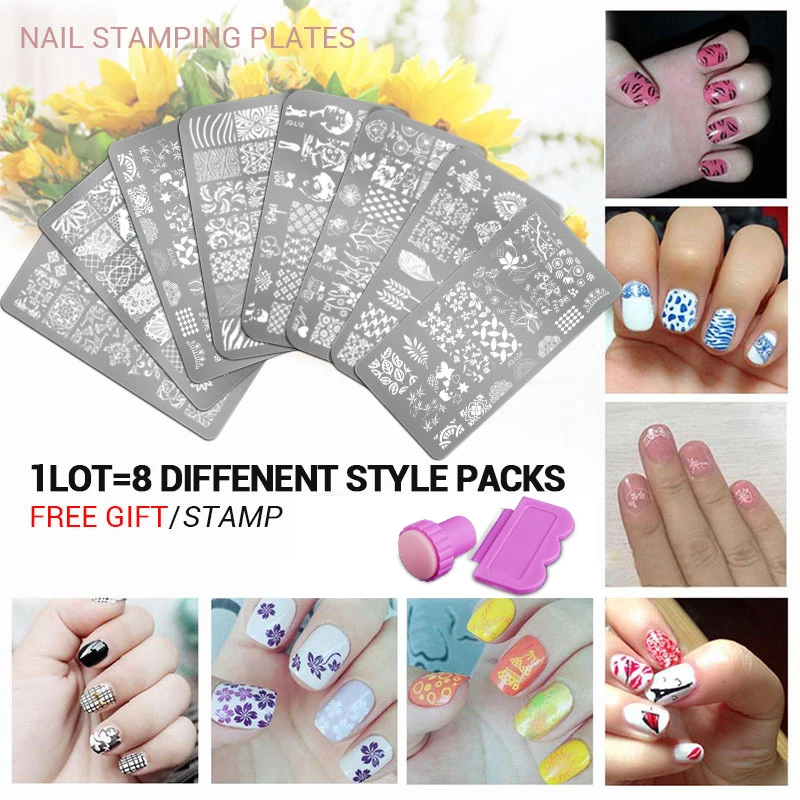 8 Pcs/lot Nail Art Beauty Gambar Kuku Stamp Piring DIY Kuku Seni Manikur Tips Printing Template