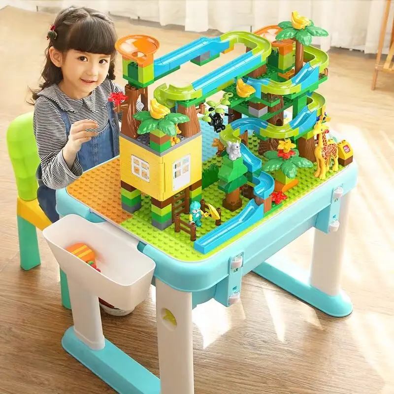 Многофункциональный стол большого размера строительные блоки парк развлечений мраморный Запуск модели строительные игрушки детские развивающие - Цвет: Зеленый