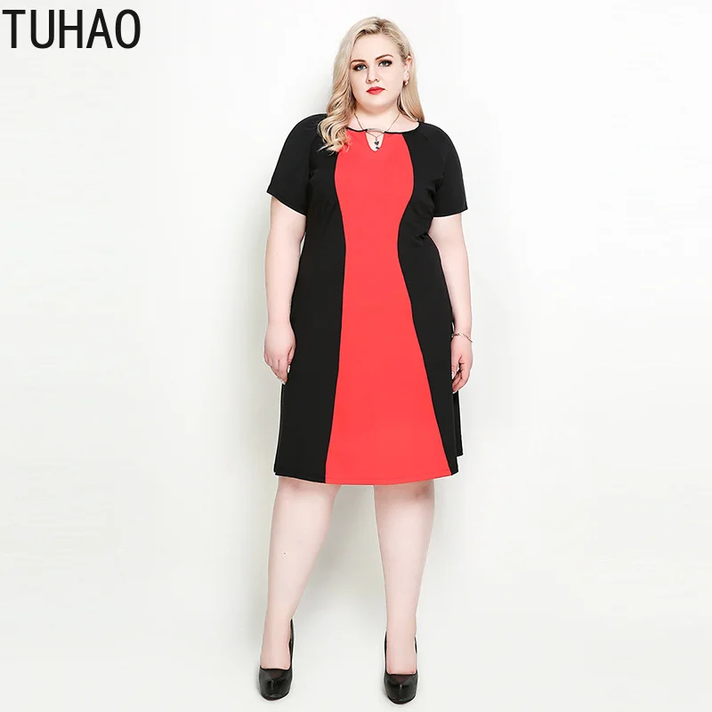 

TUHAO 2019 Big Size 7XL 6XL 5XL Casual Summer Dresses Short Sleeve Plus Size Elegant Office Lady Black Red Dress Vestido RL