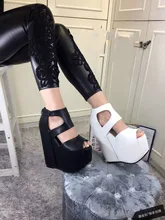 2016 spring and summer sexy fish head slope with open-toed leather 17cm thick crust muffin sandals women