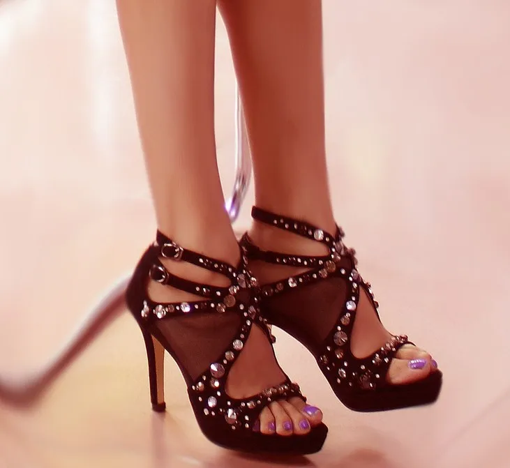 black heels with embellishment