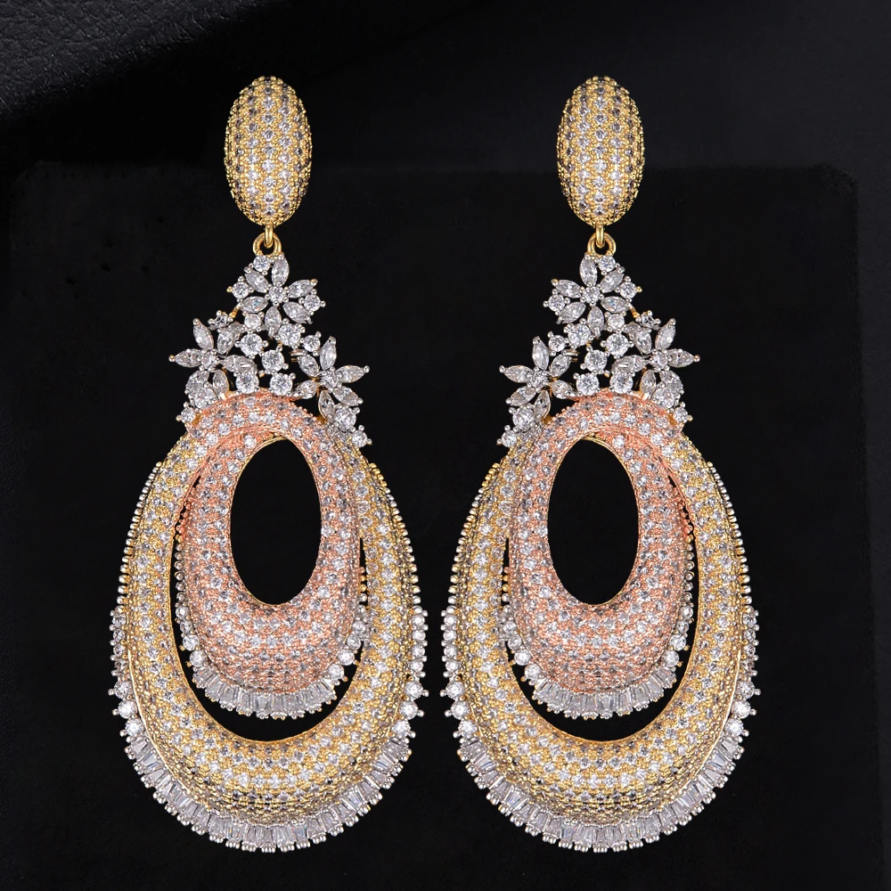 

missvikki Luxury Design Cubic Zirconia Round Pendant Earring Jewelry For Women Bridal Wedding Engagement Romantic Fashion Gift