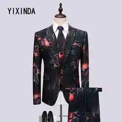 Yixind бренд (куртка + жилет + Брюки для девочек) Высокое качество 2018 новые мужские принт деловой костюм повседневный комплект, торжественное