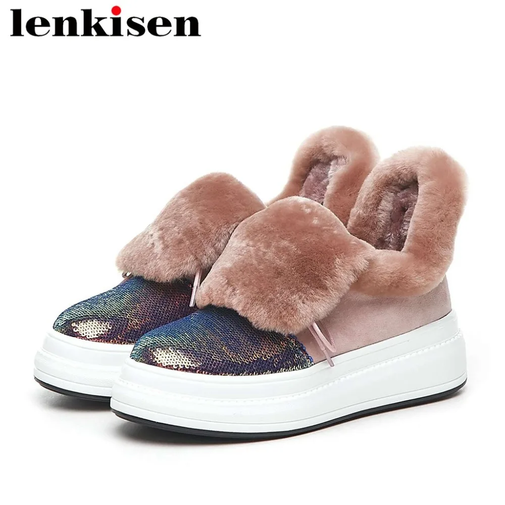 Med L21 Mélangées Kid Jeune rose Fond Bout Slip Lenkisen Bling Fille Douce Sur Couleurs Suede Rond Épais Hiver Warmful Noir Bottes Concis Neige 87n5RxB5q