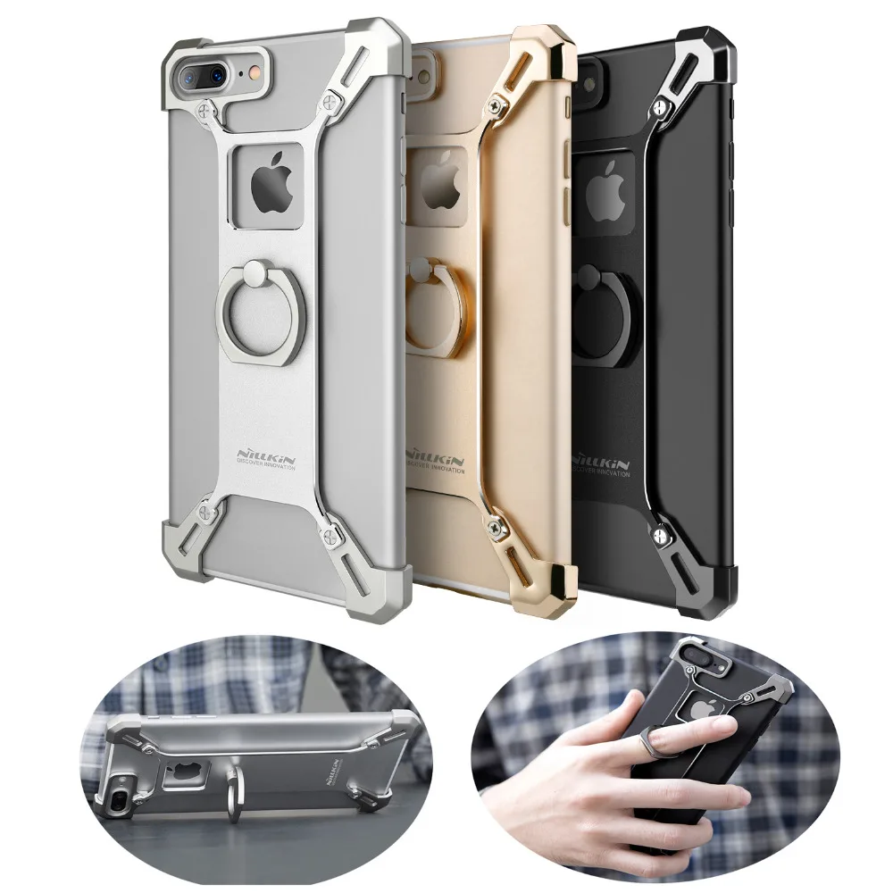 

Phone Bumper Case For iPhone 7 Plus 7+ Nillkin Metal Frame Cover Armor Case For Apple iPhone 7 With Holder Grip Stand Ring