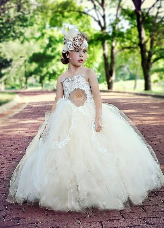 

2014 Adorable Layered Flower Girl Dress Kids Pageant Wedding Appliqued Lace Flower Infant Girls Formal Dresses CH-1243