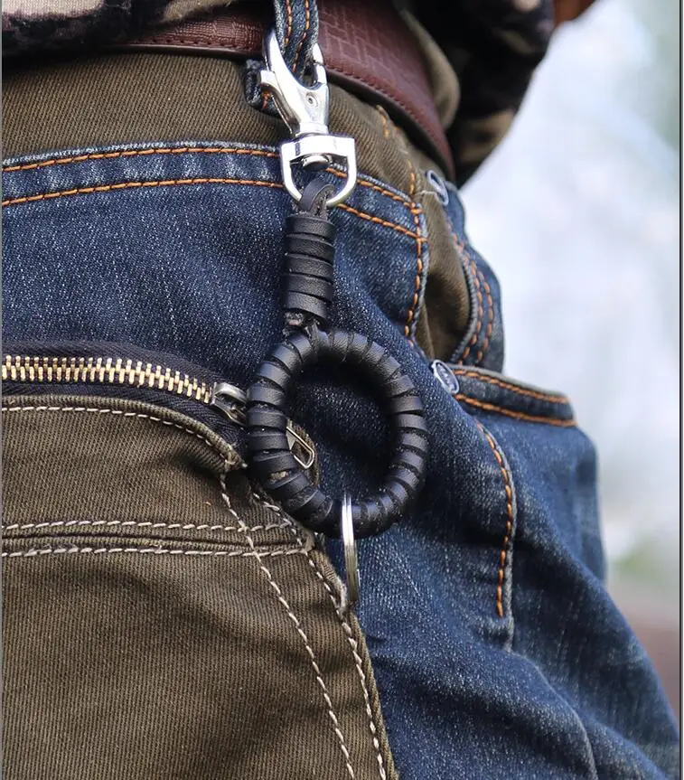 В продаже! Высокое качество Для Мужчин's панк ключ цепочка на джинсы натуральная кожа брелок для ключей Rock Байкер Heavy джинсы цепи и штаны в стиле «хип-хоп» с цепочкой