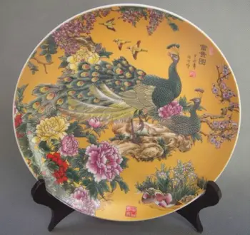 

Exquisite Chinese antique Famille Rose Porcelain Plate Painted with peacock and flowers with Qianlong mark