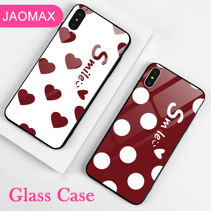 

Jaomax Wave Point Smile Loving Heart Tempered Glass Phone Frame For iPhone X 7 8 Plus Xr Xs Max 5s SE 6s Hard Back Covers Fundas