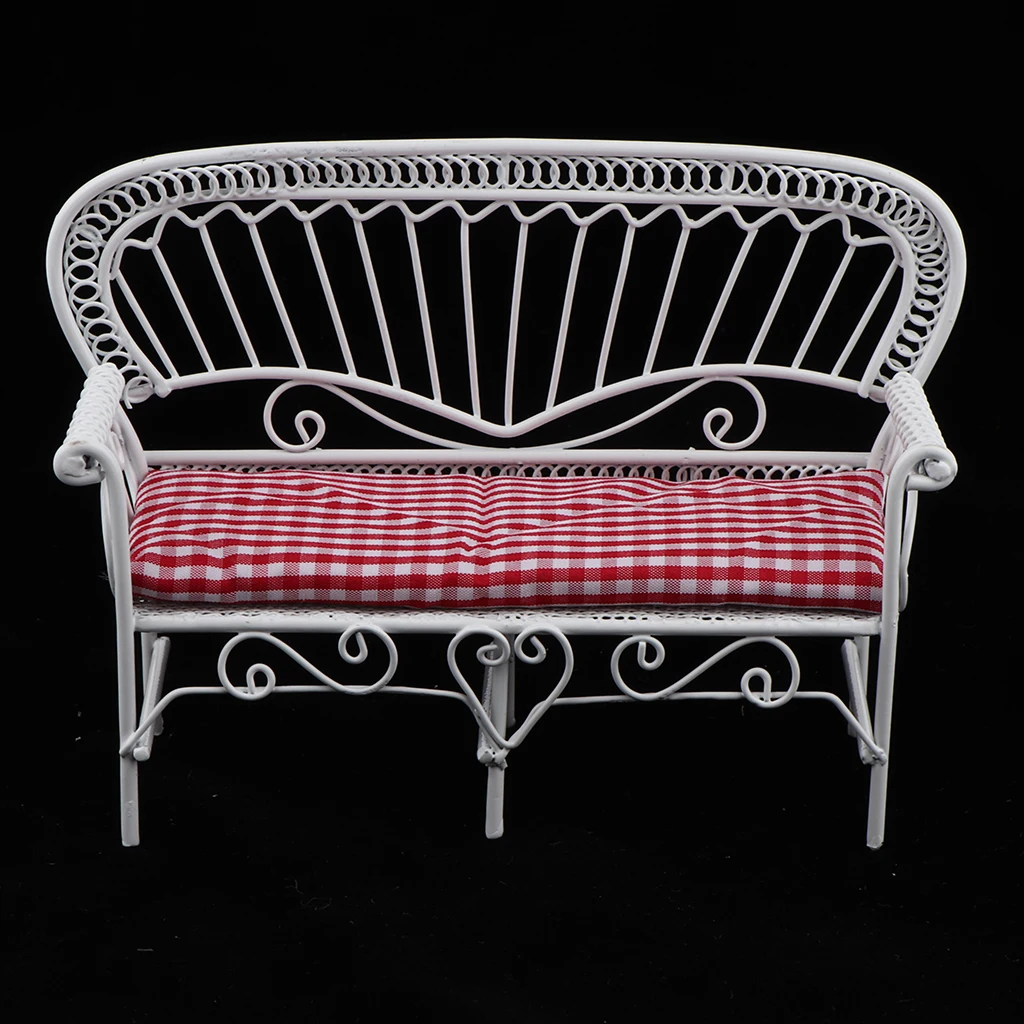 1/12 Dollhouse Miniature Furniture Living Room Garden Vintage Iron Double Chairs Double-Seat Sofa Couch