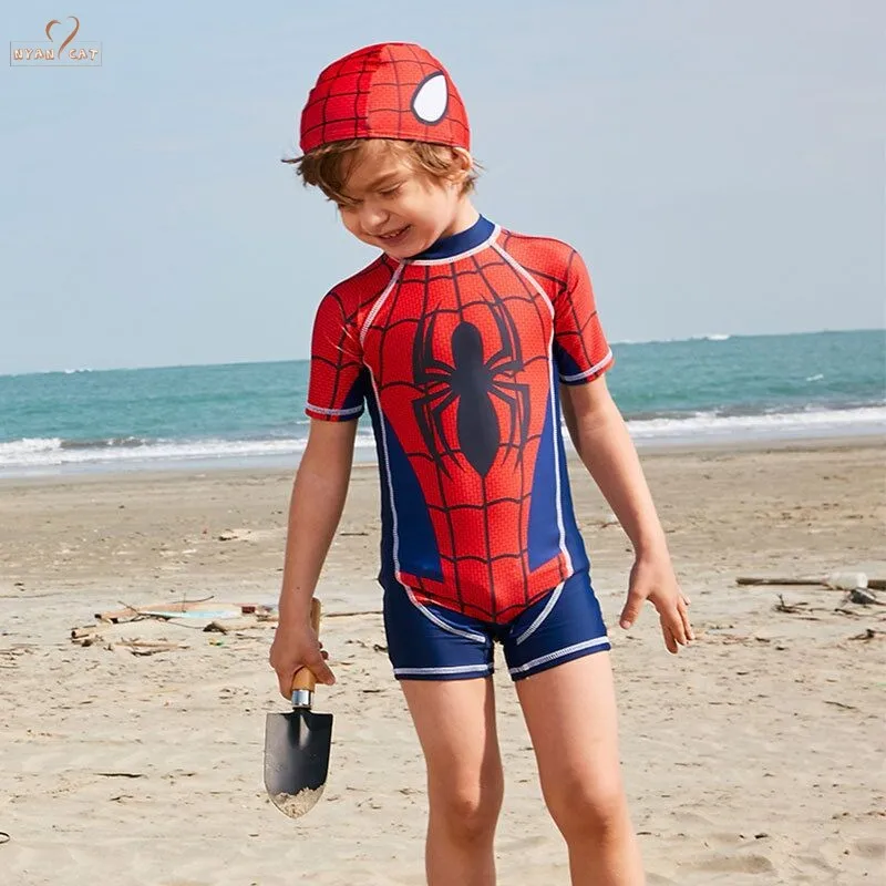 Nyan Cat Big boy swimwear hat 3pcs set Spider man Cool Beach Wear