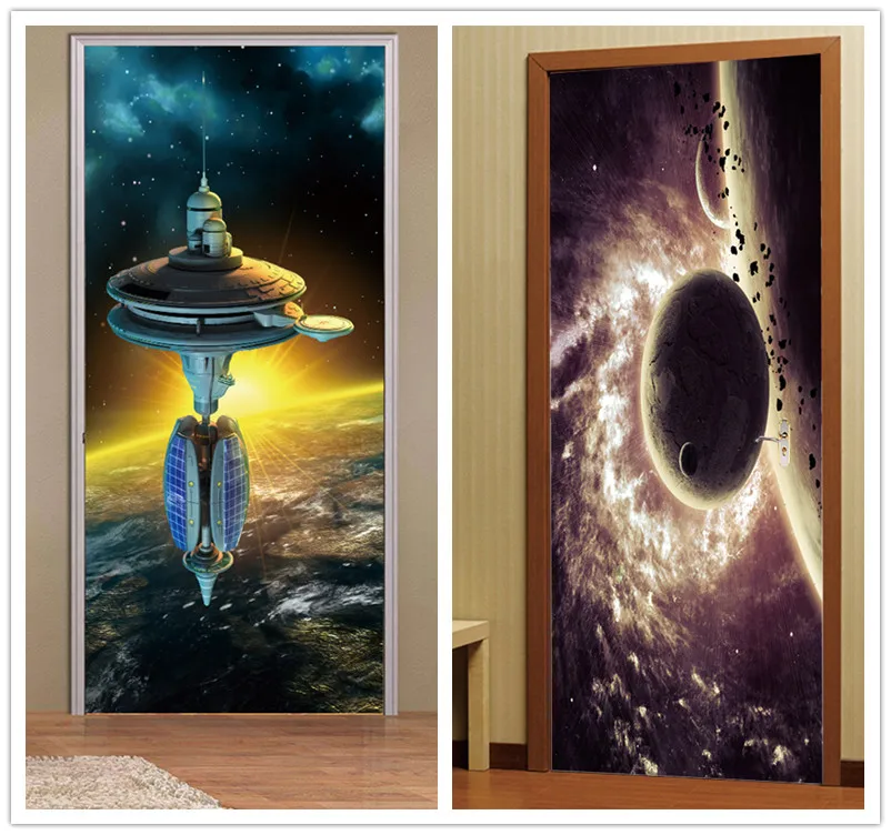 2pcs 77*200cm Universe with Glue Self Adhesive Wallpaper PVC 3D Wall Sticker Brick Waterproof Paper For Door Cover | Дом и сад