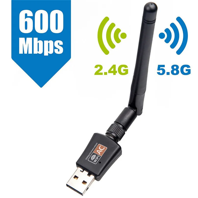 600Mbps Dual Band 2.4G 5G Wireless USB WiFi Network Adapter 802.11AC w//Antenna