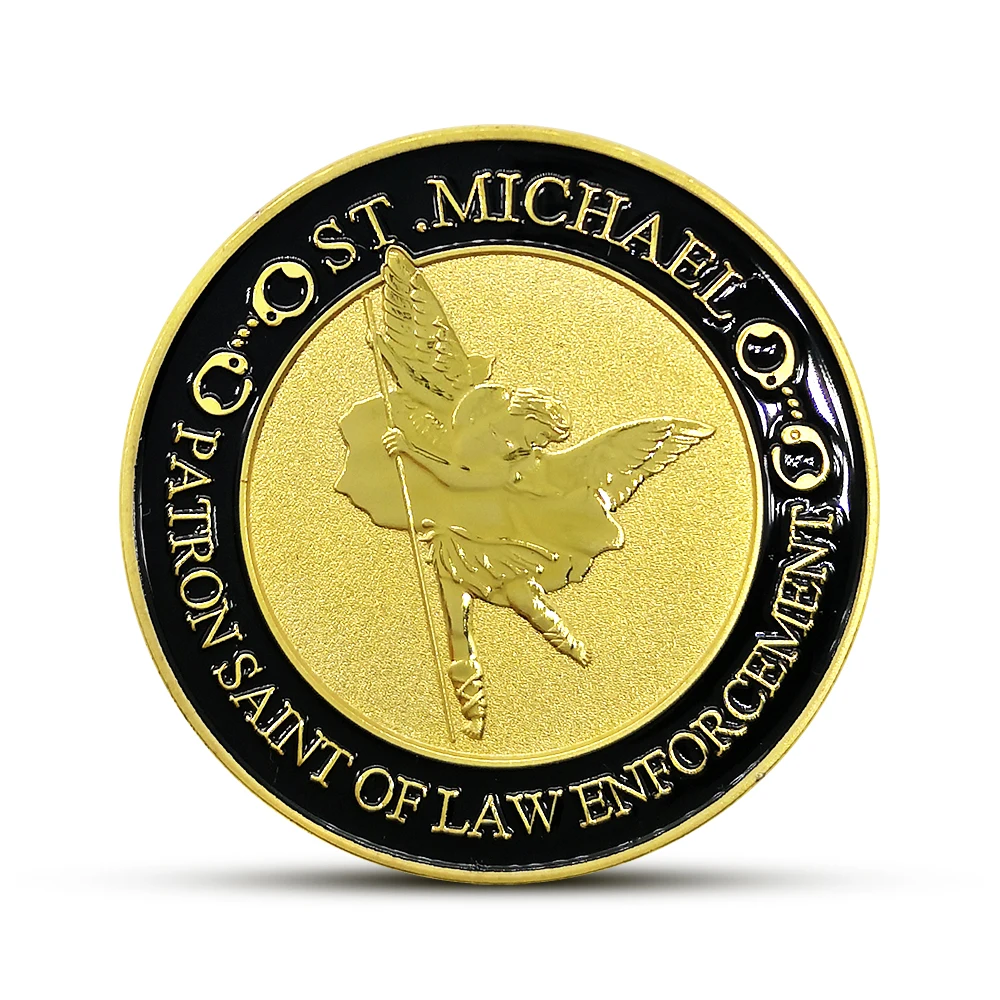 

ST.Michael Law Enforcement Patron Prayer Souvenir Coins Badge Challenge Coin United States Gifts Collectible Crafts