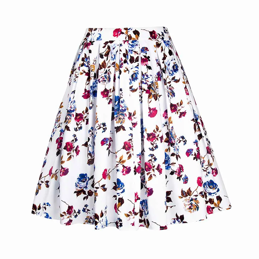 Женская юбка летняя женская винтажная трапециевидная Цветочная с высокой талией с принтом клеш в складку миди юбка-пачка