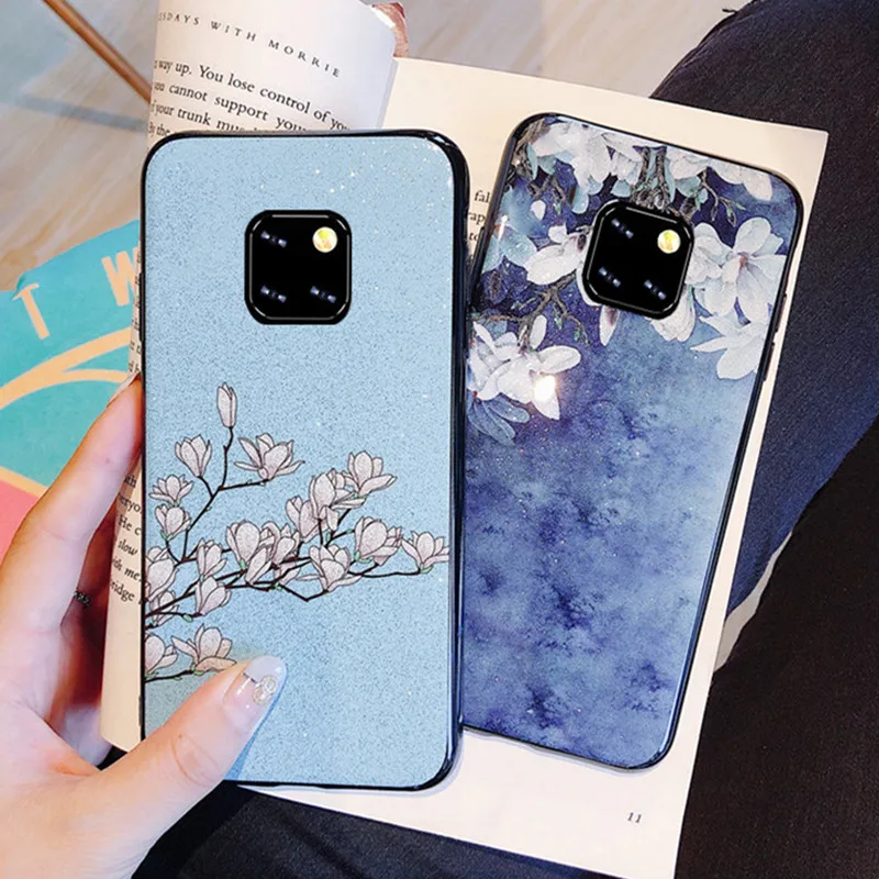 

Glitter White Elegant Flower Cover Phone Case For Huawei Mate 20 10 Pro Lite 9 Honor 7X 8X MAX 8A 9 10 V10 V20 Magic 2 Soft Capa