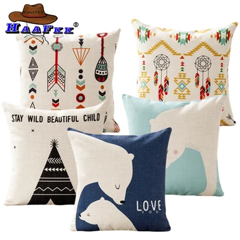 

Nordic Child Cartoon Geometry Bear Gift Pillow Cover Home Decorative Pillows Linen Pillow Case Office Sofa Cushion Cover 45X45CM