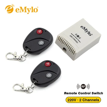 

eMylo Universal RF Smart Remote Control Light Switch 2-Channels Relay With Black Transmitter AC 220V 10A 433Mhz Momentary Switch