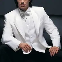 Нарядные Костюмы для свадьбы для Для мужчин белый жилет с бантом черные штаны индивидуальный заказ Жених Костюм смокинги мужской костюм Марка Терно(JacketPantVestBowtie