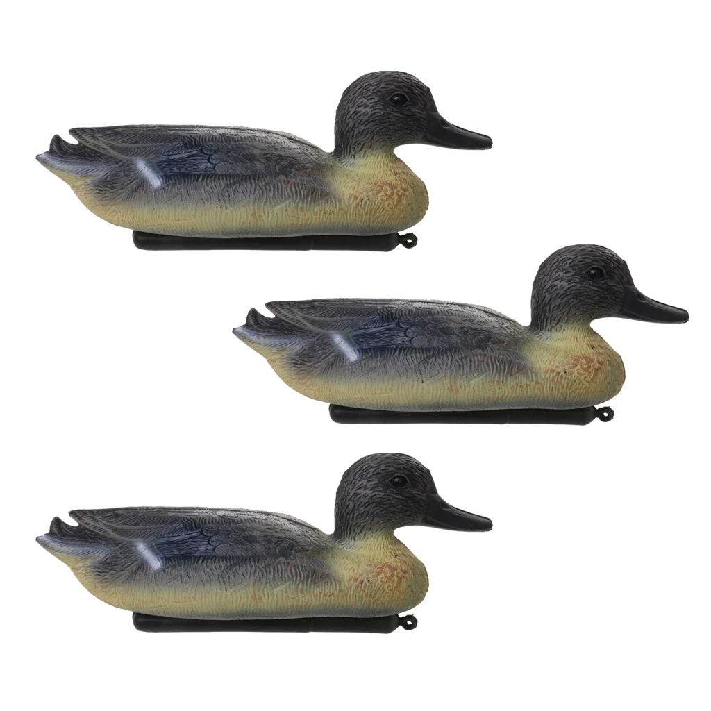 3 Pieces Hunting PE Plastic Duck Decoy Drake With Floating Keel Garden Decor, Black Yellow