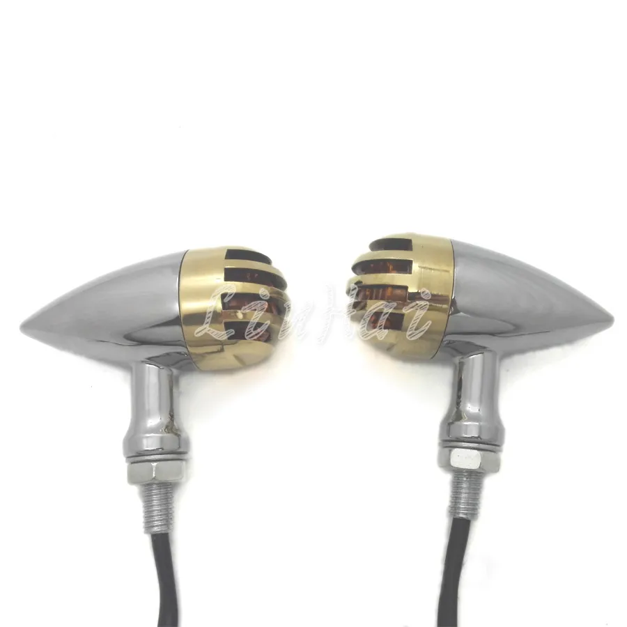 Chrome and Brass Grill Bullet Turn signal Blinker Lights Indicator for Harley Sportster Custom |