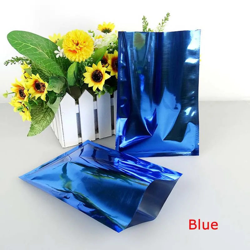 100/500 шт с открытым верхом Цвет Алюминий Фольга пластиковые пакеты для упаковки вакуумные мешки Еда хранения термосварочные Mylar сумка - Цвет: Blue