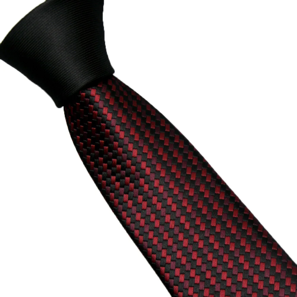 

LAMMULIN Men's Suit Ties Fashion Black Knot Contrast Burgundy Red With Black Checks Woven Striped Necktie Skinny Tie 6cm Cravat