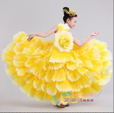 Танцевальный Костюм для фламенко, пышная юбка, костюм, платье для испанского фламенко, современная танцевальная одежда для выступлений, одежда для девочек - Цвет: B