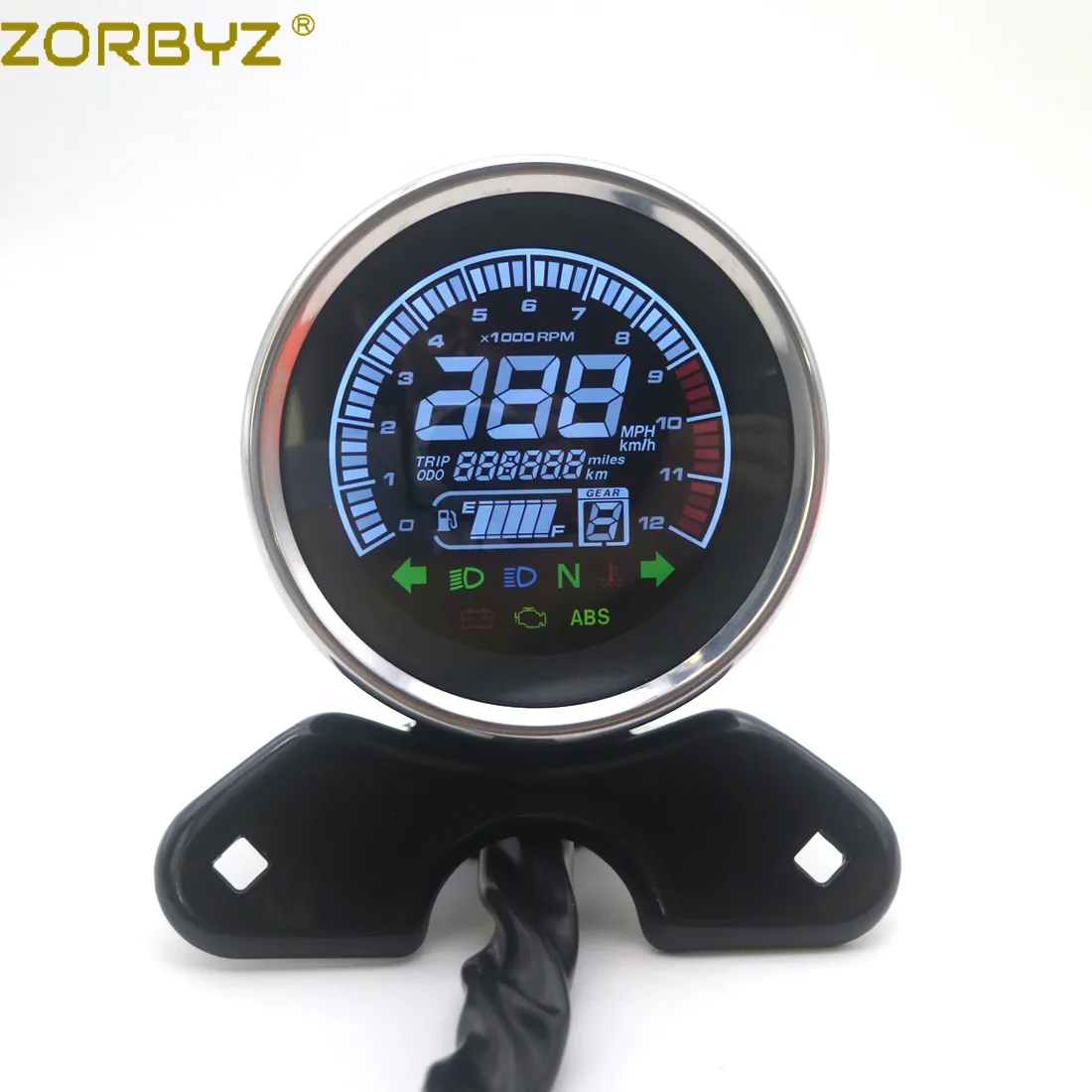 

ZORBYZ Motorcycle Black LCD Digital Instrument Panel Multi-Function Meter Speed Meter Odometer Tachometer Gauge