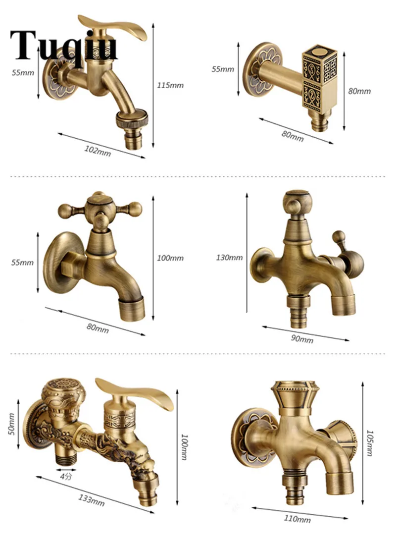 Латунный кран садовый кран античная латунь Дракон резная стиральная машина кран открытый кран одиночный холодный кран