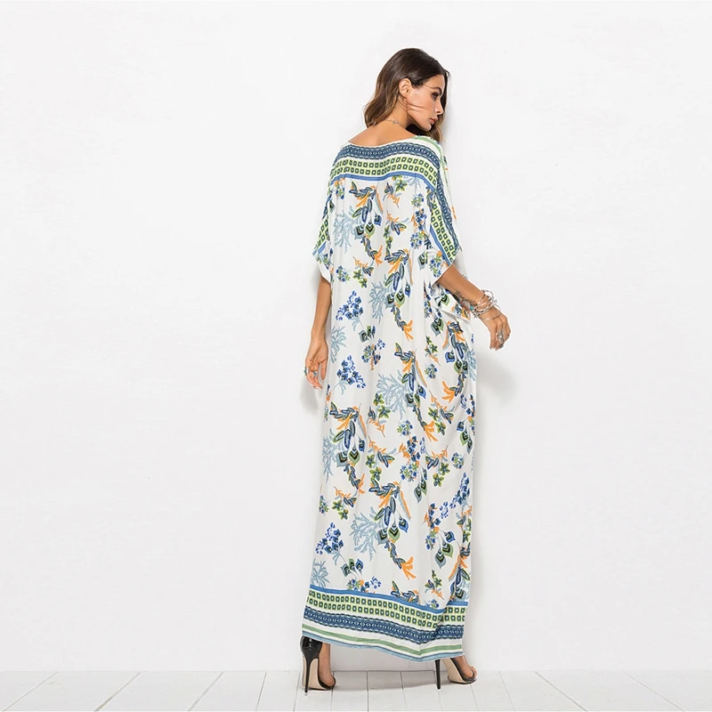 Billig Sexy Drucken Strand Kleid Cover Up Bikini Frauen Badeanzug Abdeckung up kaftan Strand Badeanzug Strand Tragen sommer Bademode tunika Robe