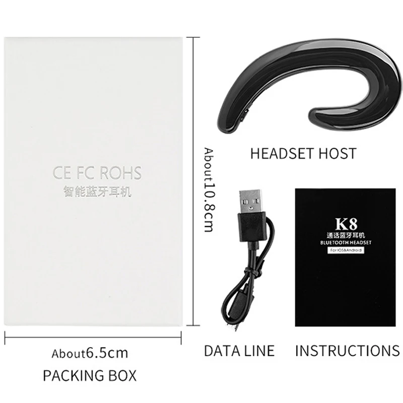 k8 bone conduction earhook wireless bluetooth