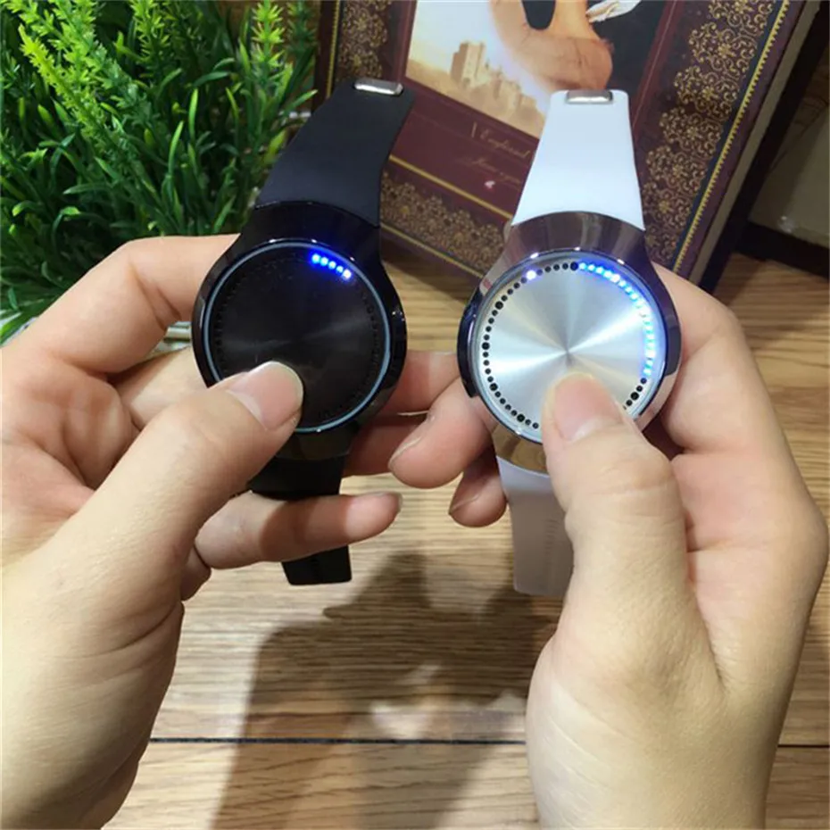 Creative Black White Men Women's LED Display Digital Watch Cool Stainless Steel Rubber Strap Touch Screen Couple Watches (15)