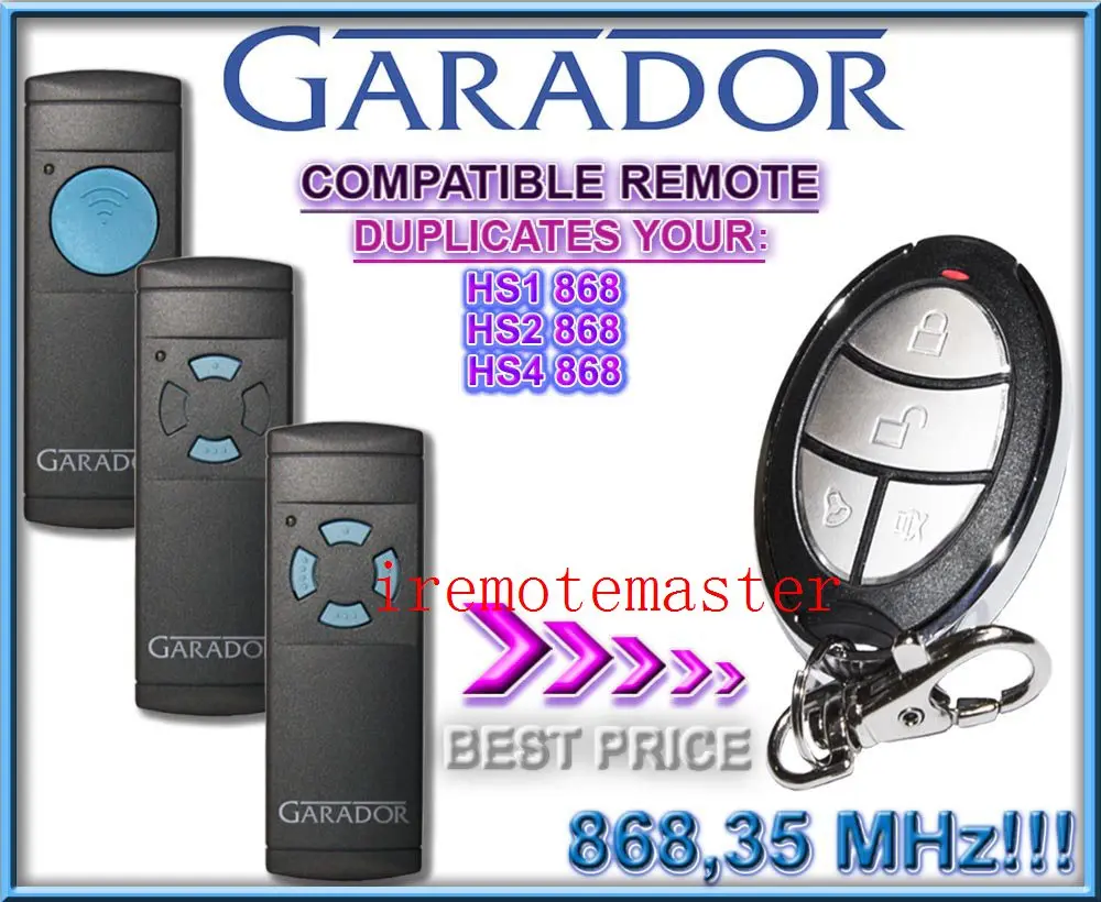 Replacement remote for GARADOR HS1 868,HS2 868,HS4 868MHZ remotein