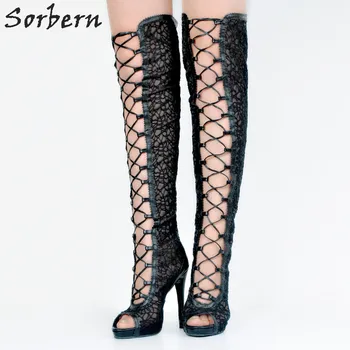 

Black Lace Fashion Womens Boots Plus Size Chaussure Femme Lace Up High Thin Heels Peep Toe Ladies Party Boots Botas Mujer