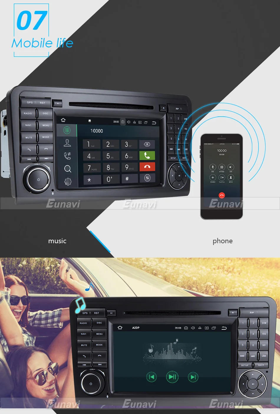 Best Eunavi 2 Din Android 8.0 WiFi GPS Navi Octa 8 Core Blotooth Stereo Car DVD Player For Benz ML CLASS W164 ML300 ML350 ML450 ML500 13