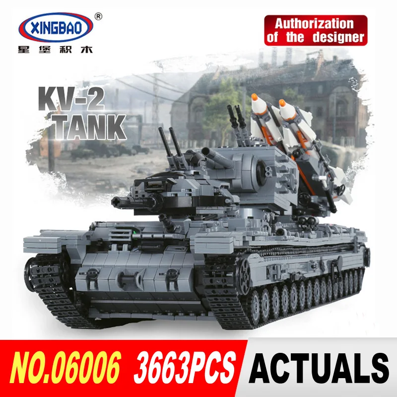 

XingBao 06006 Block 3663Pcs Creative MOC Military Series The KV-2 Tank Set children Educational Building Blocks Bricks Toys