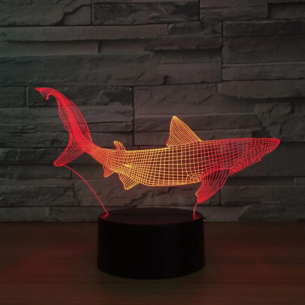 Акула 3D светодиодный рыболовный инвентарь в рыбе настольная лампа домашний декор вечерние 7 цветов меняющийся ночной Светильник прикроватный светильник декор для сна