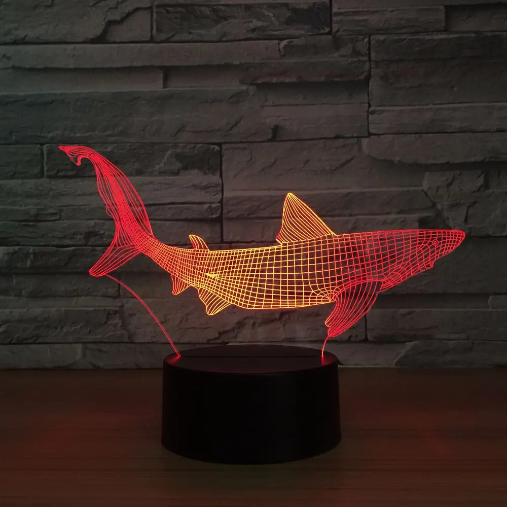  New Shark 3D LED Fishing Tools Within Fish Table Lamp Home Decor Party 7 Colors Changing Night Ligh - 32867403757