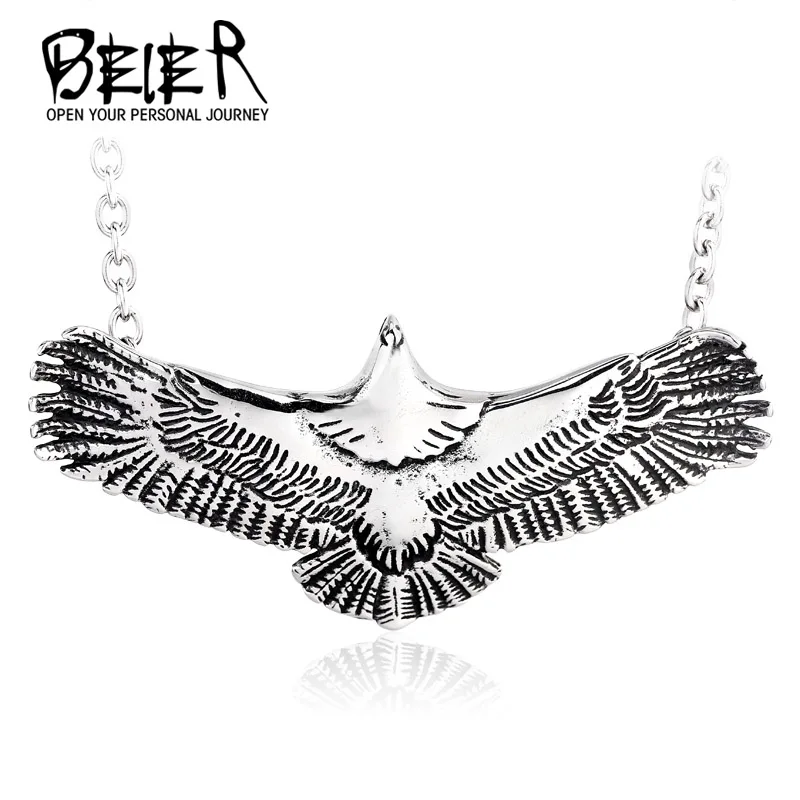 

Beier free shipping Wholesale Stainless Steel Eagle Pendant necklace For Man Punk good detail Animal Jewelry BP8-135