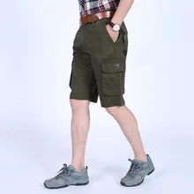 Обновленная версия, мужские шорты Карго, повседневные шорты, модные шорты с карманами, одноцветные, армейские зеленые шорты, большие