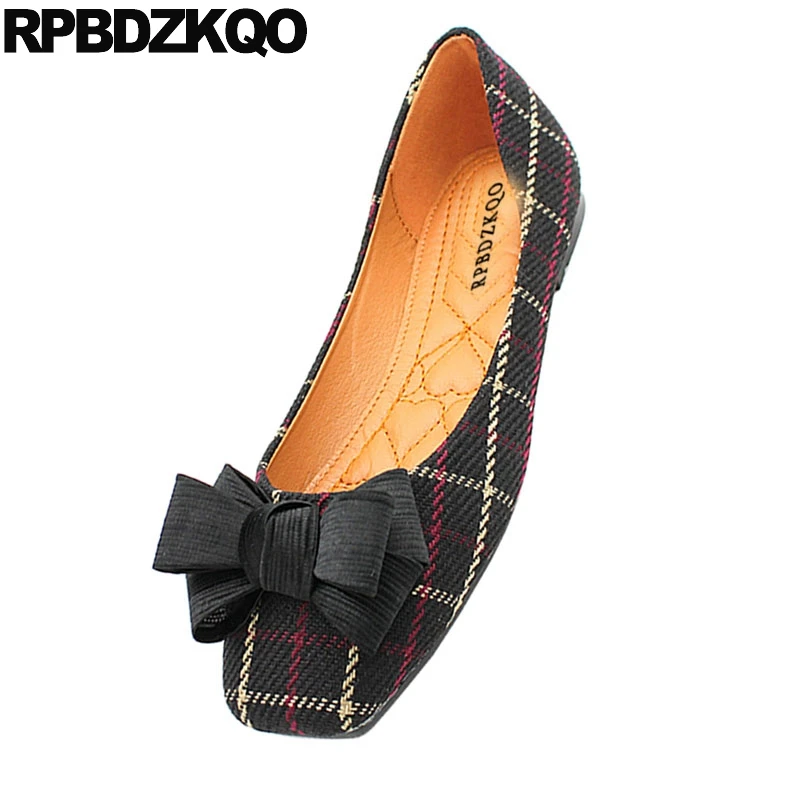 Glissement Mignon Avec Chinois Dames Arc Pas Taille Peu Plus Plaid La noir Femmes Cher Sur Chaussures Bout Bowtie Noir Grand Appartements Apricot Respirant Carré AvwTwn78q