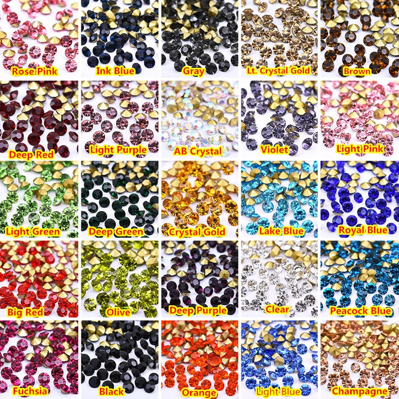 

1440pcs 27 Colors Czech Crystal Point Back Strass Rhinestones Nail Art Strass ss6 1.9mm-2mm Pointed Foiled Back Faceted Decor