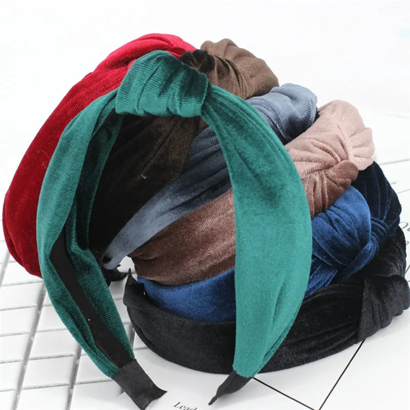

Bohemian Vintage Wide Hairband Velvet Big Knotted Bow Hairband Womens Cross Tie Headband Hair Accessories
