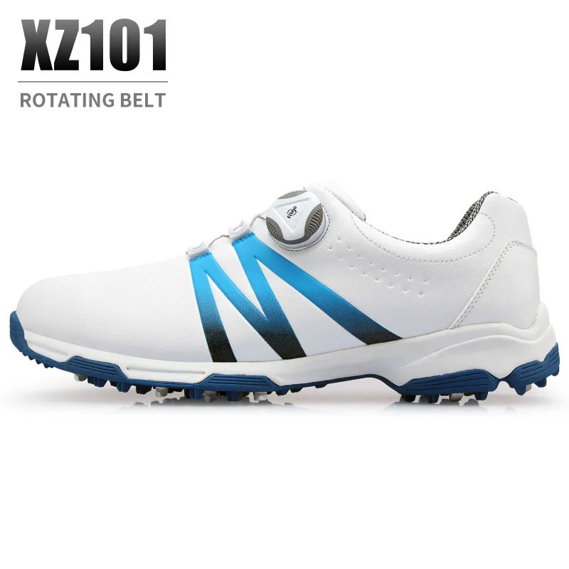 PGM Мужская обувь для гольфа Супер Кожаная Спортивная Обувь Водонепроницаемая дышащая нескользящая обувь для мужчин размер EUR 39-45 - Цвет: White blue black