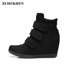 Весенние женские ботинки из искусственной замши; ботинки на платформе со скрытым каблуком; высокие кроссовки; повседневная обувь для женщин