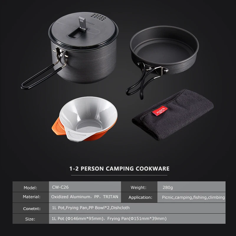 ALOCS al aire libre plegable de aluminio cocina utensilios Camping olla sartén tazón olla para mochila senderismo Picnic ligero
